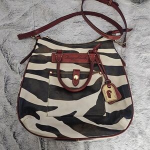 Dooney & Bourke Black and Cream Zebra-Print Shoulder Bag with Red Trim